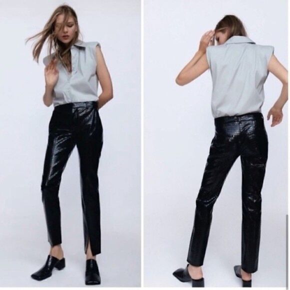 ZARA Faux Leather Pants Croco Animal Effect NWT - Picture 2 of 16